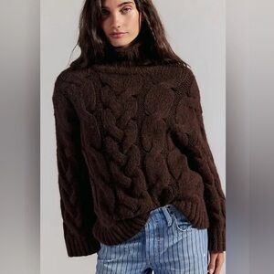 Free People Clementine SoftSpun Cable Knit Pullover Sweater in Espresso NWT